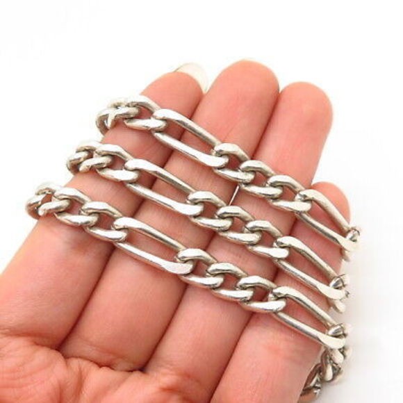 925 Sterling Silver Italy Heavy Figaro Chain Necklace 20”